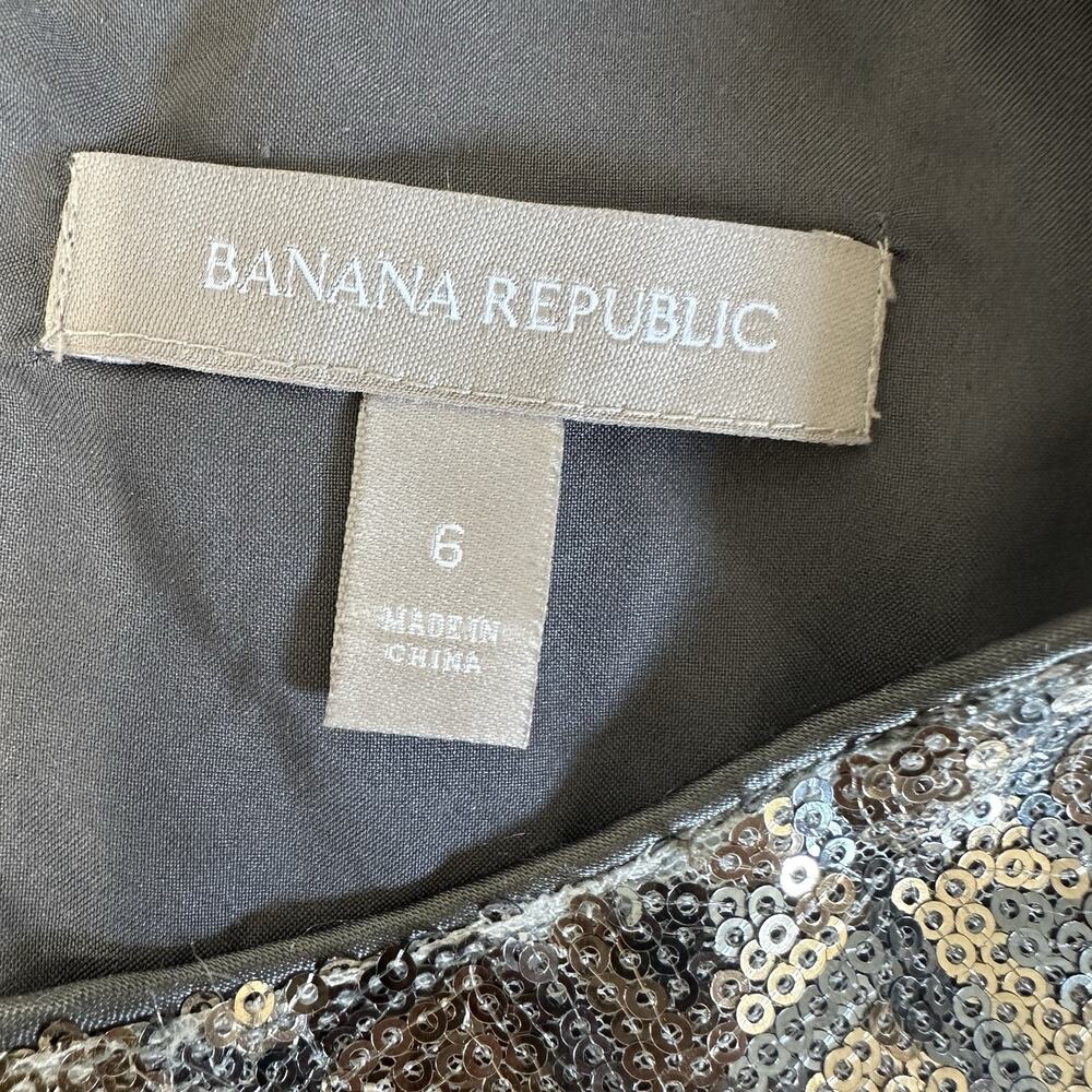 Banana Republic Cocktail Dress Women 6 Gold Silver Metallic Sequin Shift Party - Picture 9 of 12